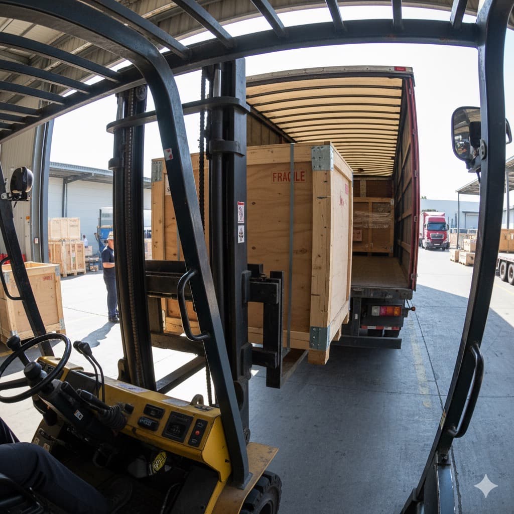 Stacked custom crates in a secure storage facility